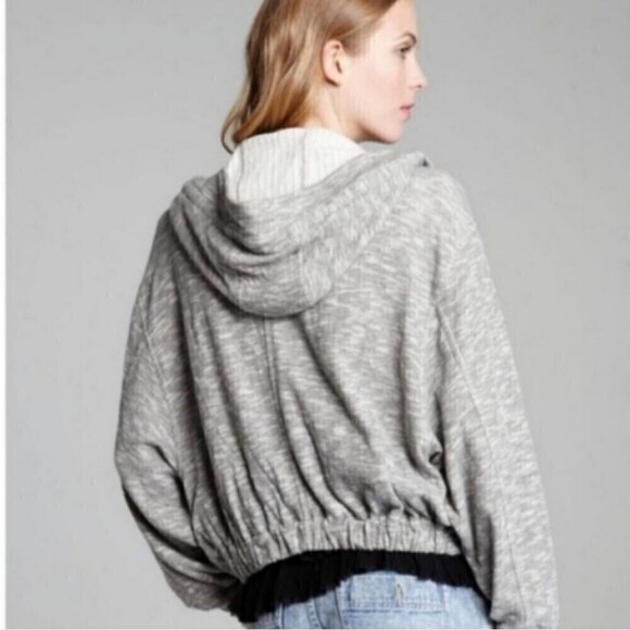 Free People Gray Static Cropped Hooded Zip Up Sweatshirt Jacket XS - Picture 4 of 9